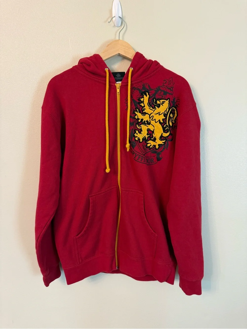 Harry Potter Gryffindor Crest Zip-Up Hoodie Red Gold Universal Studios Medium